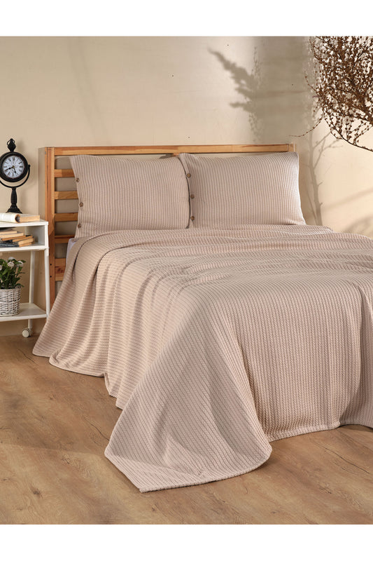 Cottonest Bej çift kişilik pike seti 220x240 cm
