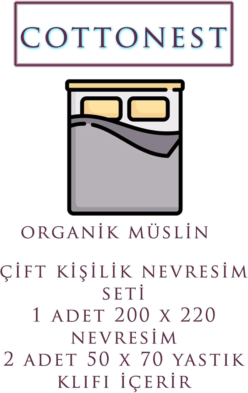 Müslin Nevresim Seti, Çift Kişilik, 3 Parça, 200x220 cm,%100 Pamuk, Turuncu, Düz, Hava Geçirgen, Çarşafsız