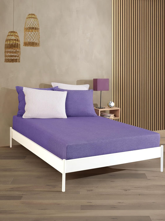 Lastikli Çarşaf Seti Çift Kişilik 160x200 cm – Tek Kişilik 100x200 cm Seçenekli – Yumuşak Dokulu Çarşaf + Yastık Kılıfları – Günlük Kullanıma Uygun (Mor, Çift Kişilik)