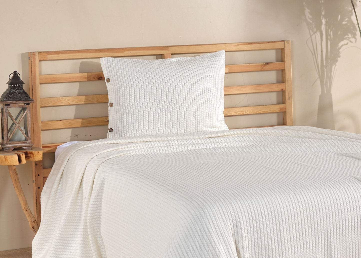 Cottonest Saç Örgü Desen Pike Seti 220x240 | Düğmeli Yastık Kılıfı