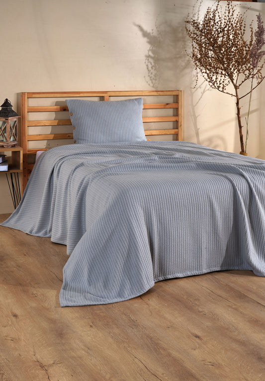 Cottonest Saç Örgü Desen Pike Seti 220x240 | Düğmeli Yastık Kılıfı