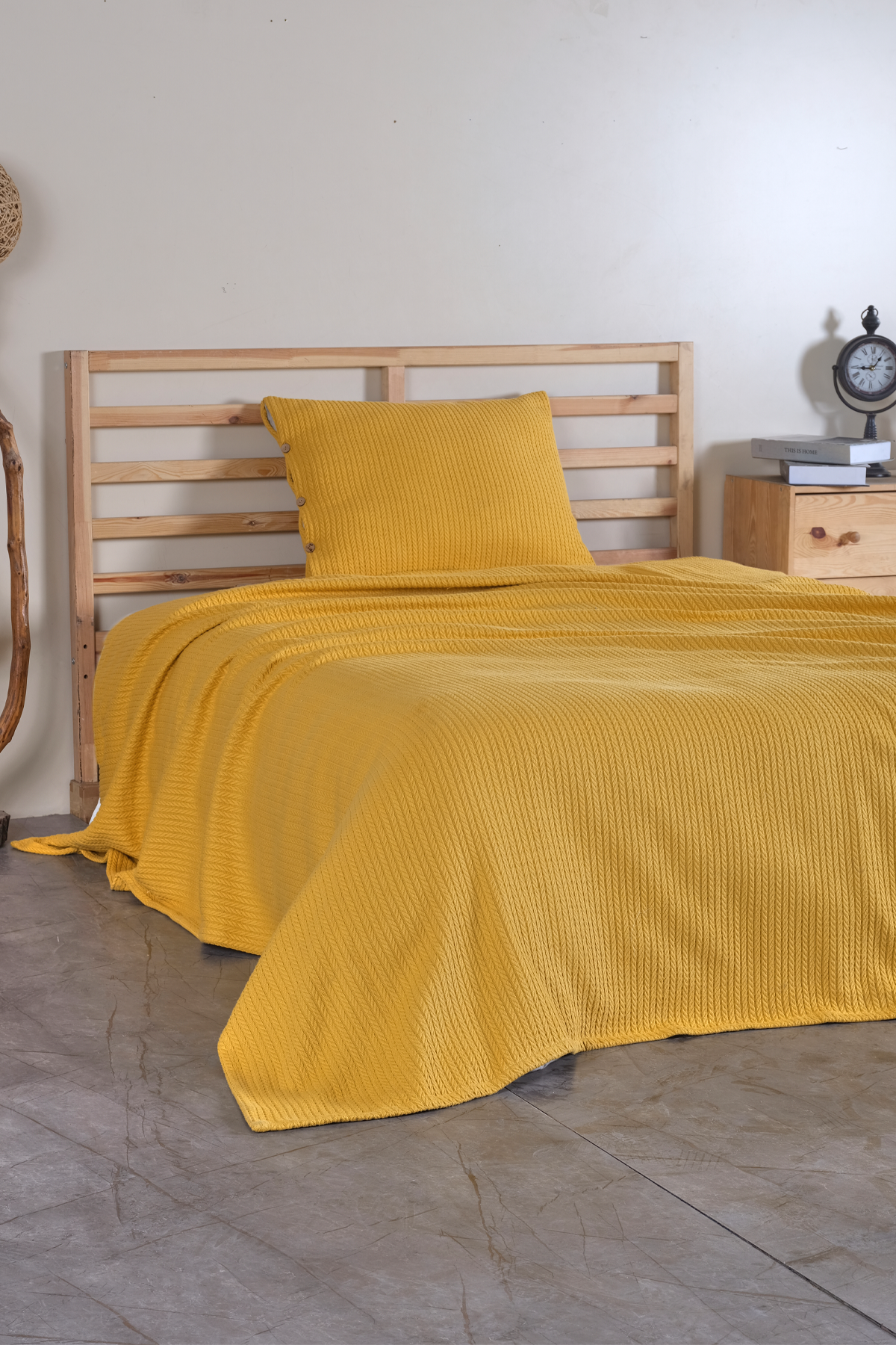 Cottonest Saç Örgü Desen Pike Seti 220x240 | Düğmeli Yastık Kılıfı