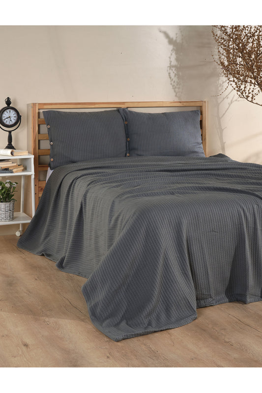 Cottonest Gri çift kişilik pike seti 220x240 cm