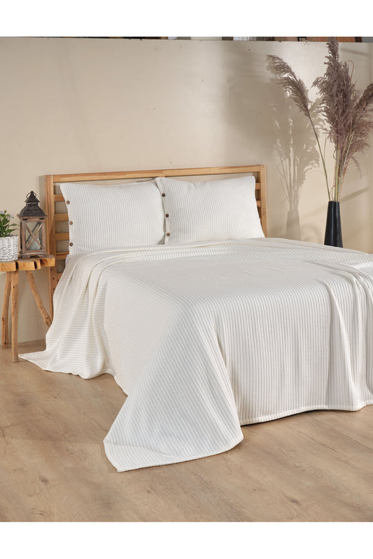 Cottonest Ekru çift kişilik pike seti 220x240 cm