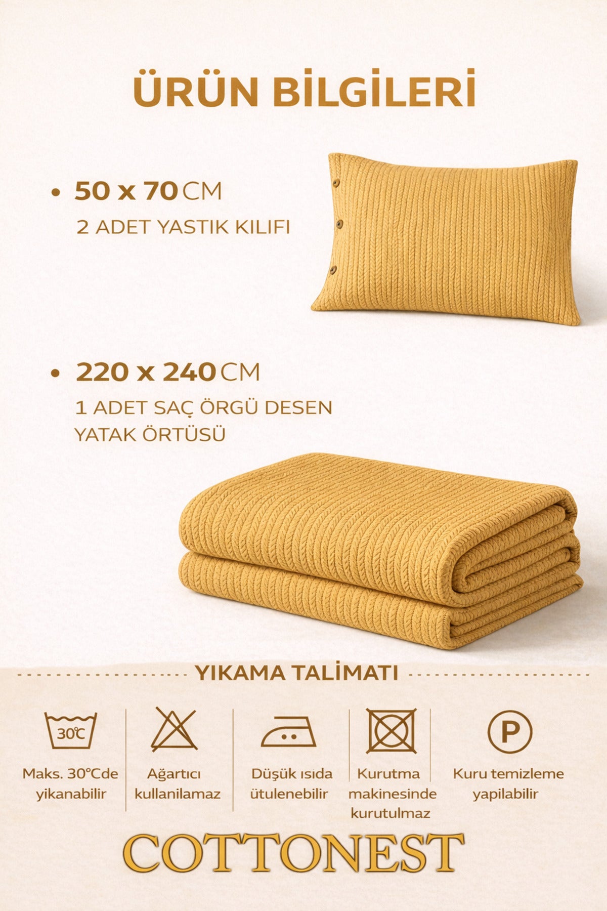 Cottonest Hardal çift kişilik pike seti 220x240 cm