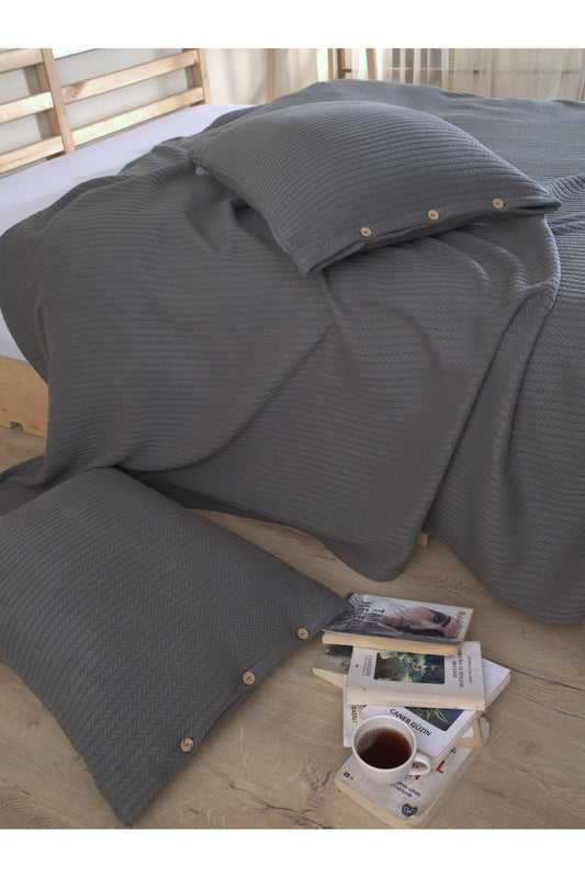 Cottonest Gri çift kişilik pike seti 220x240 cm