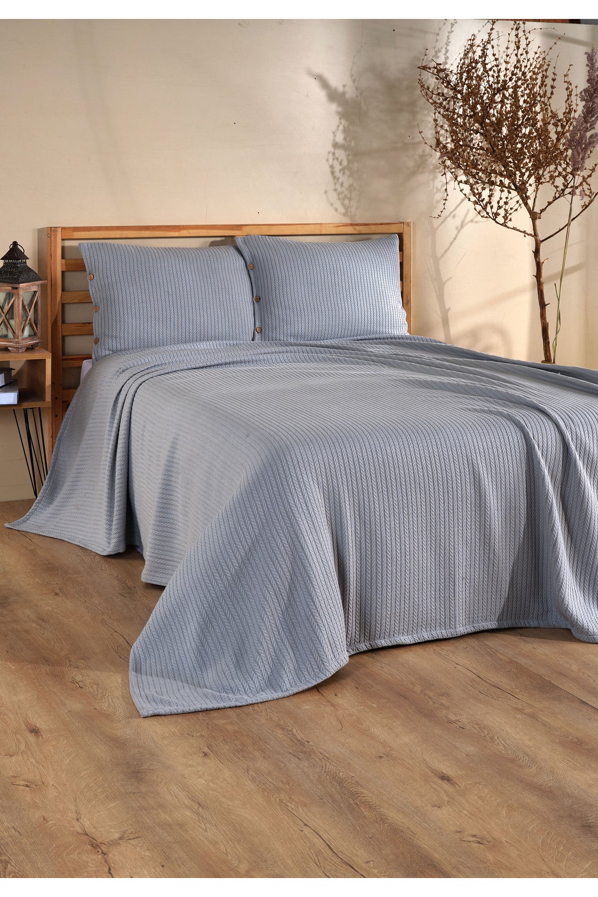 Cottonest Açık Gri çift kişilik pike seti 220x240 cm