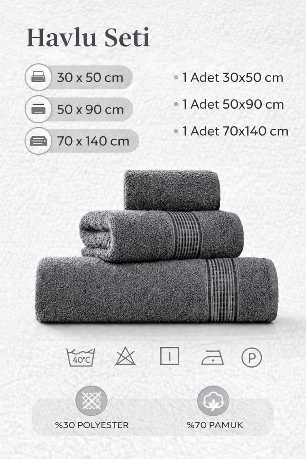 3’lü Havlu Seti – Yüksek Emicili%100 Pamuk Banyo, El ve Yüz Havlusu – Ultra Yumuşak, Modern Desenli, Günlük ve Çeyizlik Kullanım (Beyaz)