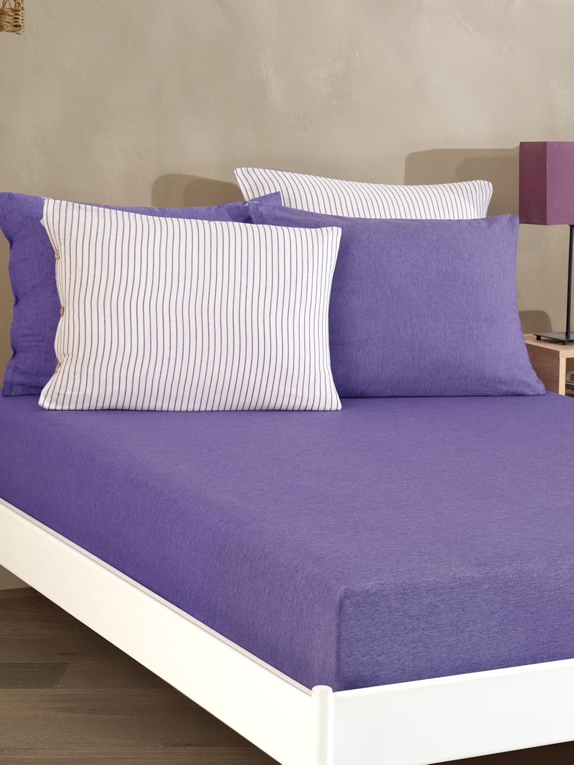 Lastikli Çarşaf Seti Çift Kişilik 160x200 cm – Tek Kişilik 100x200 cm Seçenekli – Yumuşak Dokulu Çarşaf + Yastık Kılıfları – Günlük Kullanıma Uygun (Mor, Çift Kişilik)