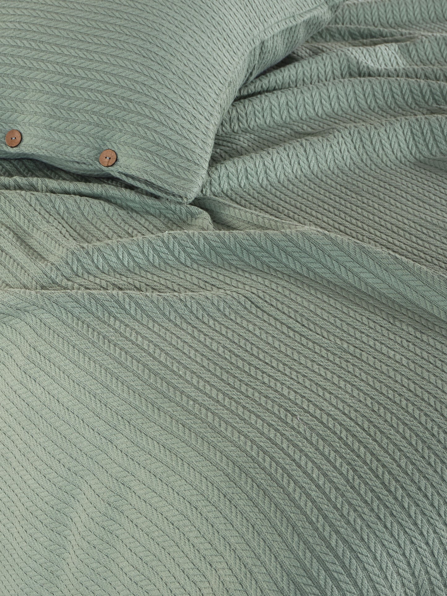 Cottonest Saç Örgü Desen  Pike Seti 220x240 | Düğmeli Yastık Kılıfı