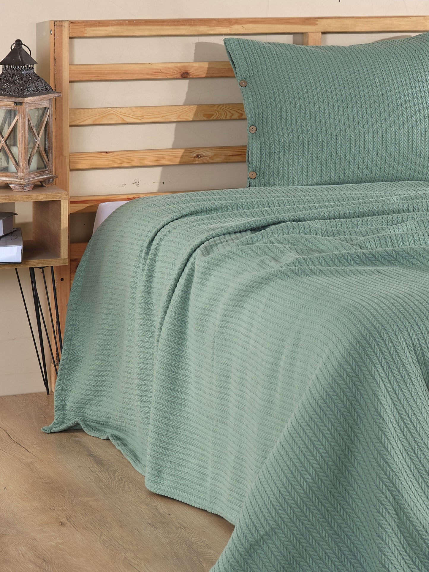 Cottonest Saç Örgü Desen  Pike Seti 220x240 | Düğmeli Yastık Kılıfı