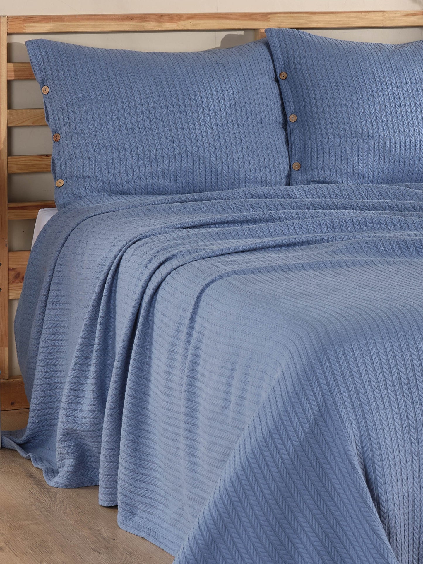 Cottonest Saç Örgü Desen  Pike Seti 220x240 | Düğmeli Yastık Kılıfı