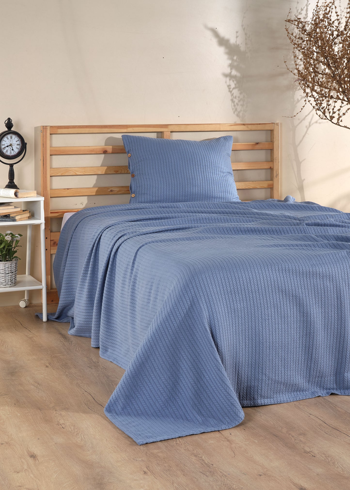 Cottonest Saç Örgü Desen  Pike Seti 220x240 | Düğmeli Yastık Kılıfı